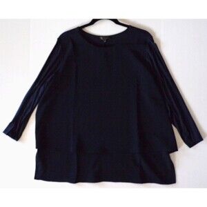 DG2 by Diane Gilman Double Layer Mixed Media 3/4-Sleeve Easy Tee Tunic Navy XL